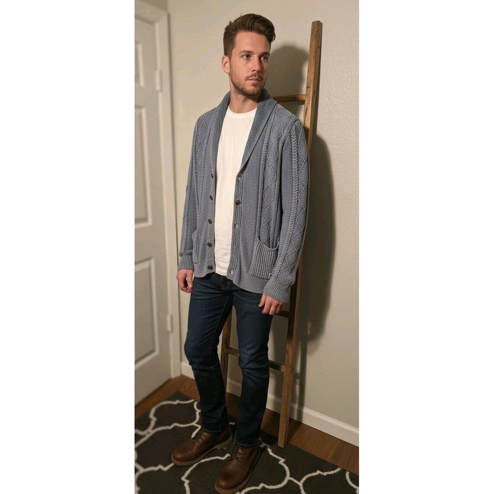 Scotch & Soda Men's XL Blue Cardigan Wool Blend Amsterdams Blauw Knit Sweater